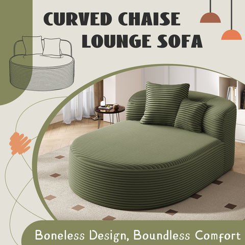 Modern Chaise Lounge Sofa Boneless Couch 51.6" Sofa Bed Compression Sofa Couch with Two Supportive Pillows for Living Room, Green