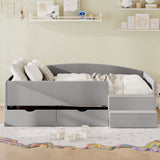 Full Size Kid Platform Bed Frame Upholstered Daybed Toddler Bed with 2 Storage Drawers, Gray