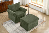 Upholstered Accent Chair with Ottoman, Single Sofa Chair Chaise Lounge Armchair Club Chair, Green
