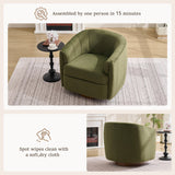 360° Swivel Accent Chair Upholstered Barrel Chair Ergonomic Armchair Comfy Reading Chair with Curved Backrest, Green