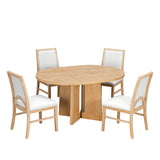 5-Piece Extendable Round Dining Table Set for 4, Kitchen Table with 16" Removable Leaf & 4 Upholstered Chairs