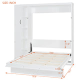 Full Size Murphy Bed Space-saving Wall Bed Foldable Bed with Shelves, Wardrobe & LED Light