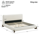 Upholstered Bed Frame with Solid Wood Legs, Elegant Boucle Platform Bed, King Size, White