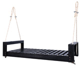 Twin Size Porch Swing Bed Daybed with Acacia Wood Frame and Hemp Ropes, 400lbs Capacity, for Garden and Backyard