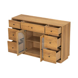 2-Door Sideboard Storage Cabinet with 7 Drawers for Living and Dining Room Entrance, Large Size Cabinet, Natural
