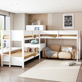 Twin Size L-Shaped Bunk Bed with Built-in Desk, Loft Bed with 4 Storage Drawers, USB Ports, Corner Bunk Bed