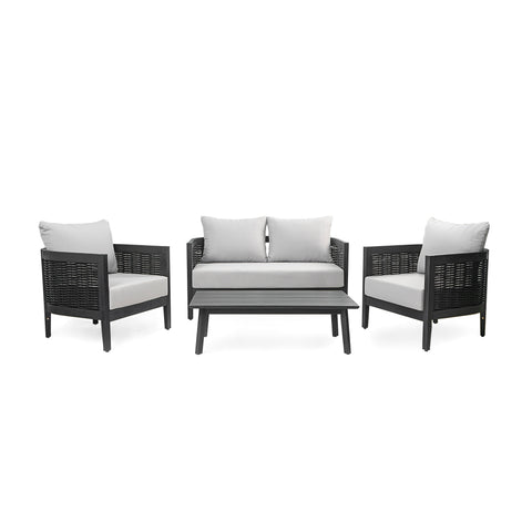 4pcs Patio Sofa Set Outdoor Conversation Chat Set Weather-resistant Garden Seating Group with Soft Cushion & Coffee Table