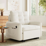 3-in-1 Accent Chair Sleeper Bed, Pull-Out Chaise Lounge, Chenille Single Sofa Bed with USB Ports & Storage Pocket