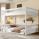 Queen Bunk Bed with Ladder and Guardrails, Detachable Bed Frame, White