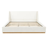Luxury Wingback Upholstered Platform Bed, King Size Bed Frame with Solid Rubberwood Legs