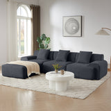 113" Modern L-Shaped Modular Sectional Sofa, Corduroy Upholstery Oversized 3-Seater Couch with Deep Seat and Movable Ottoman