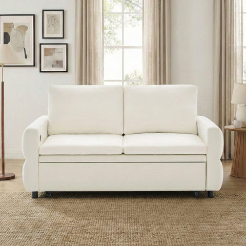 63" Convertible Sleeper Sofa Bed, Pull-Out Loveseat with USB Charging Ports & Adjustable Backrest