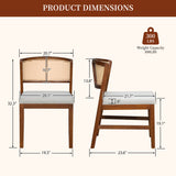 Set of 2 Rattan Dining Chairs Armless Chair Kitchen Side Chair with Curved Rattan Back & Rubberwood Frame