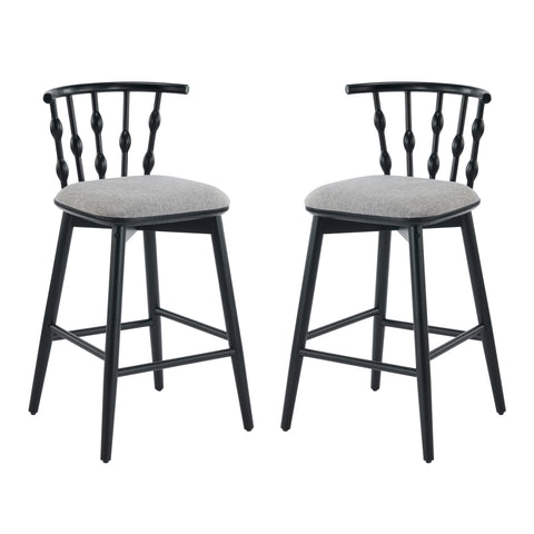 Set of 2 Barstools, Mid-Century Spindle Back Counter Stools with Upholstered Seat, Modern Kitchen Island Stools