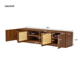 TV Stand for TVs Up to 85", Mid-Century Modern Media Console Table Entertainment Center with Rattan Doors & Adjustable Shelves, Walnut