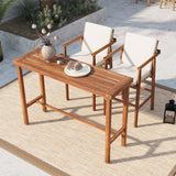3-Piece Outdoor Acacia Wood Bar Set Patio Dining Set, Patio Counter Height Dining Table & Stools with Cushions, Natural