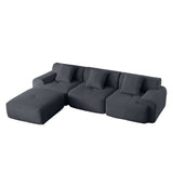 113" Modern L-Shaped Modular Sectional Sofa, Corduroy Upholstery Oversized 3-Seater Couch with Deep Seat and Movable Ottoman