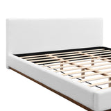 Elegant White Fabric Upholstered Bed With Nice Wood Grain Textured Solid Wood Base Frame,White