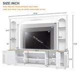 Elegant Arched Entertainment Center Wall Unit with Bookshelf, Farmhouse TV Stand with Wood Grain for TVs Up to 70", 91inch Media Console with Adjustable Shelves for Living Room