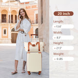 20 Inch Carry On Luggage Set 3 Piece with Spinner Wheels, Lightweight Hardshell ABS Suitcase for Weedend Getaways, Business Travel, White Brown