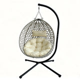 Foldable Hanging Egg Swing Chair with Stand, HDPE Wicker Egg Chair with Cushion & Headrest for Indoor/Patio/Balcony