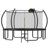 Trampoline with Basketball Hoop for Kids and Adults, Round Outdoor Trampoline with Enclosure Net & Curved Poles & Ladder