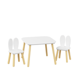 Kids Table and 2 Chairs Set, 3 Pieces Rabbit Themed Toddler Table and Chair Set, Children Wooden Activity Play Table Set Solid Wood Legs