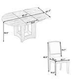 Farmhouse Extendable Round Dining Table Set for 4, 5-Piece Kitchen Table Set with 4 Upholstered Chairs and 16inch Removable Leaf for Small Places