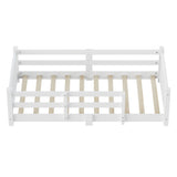 Twin Montessori Floor Bed with Slats and Safety Guardrails, Solid Wood Floor Bed with Fence and Without Door, Easy Assemble Montessori Bed for Girls and Boys, White