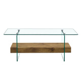 Rectangular floating coffee table, wooden color glass legs, 43.3" wide x 23.6" long x 16.7" high