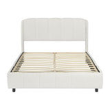 Queen Size Platform Bed with Boucle Fabric, Soft Boucle Fabric Upholstered Platform bed with Curve-Shaped Design Headboard, Beige, Easy Assembly