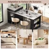 Kitchen Island with Extendable Dining Table, Kitchen Storage Table with Double-sided Storage, Kitchen Island with 2 Drawers, Power Outlet, Side Open Shelves, for Kitchen, Dining Room