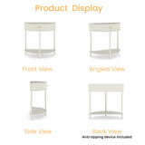 Artisan-Crafted Wave-Pattern Demi-Lune Console Table with Creamy White Finish,Unique Half Moon Design End Table with 2 Storage Drawers and Bottom Shelf for Living room, Bedroom, Study, Hallway