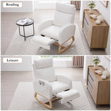 Leisure Rocking Chair,Nursery Rocking Chair With Adjustable Footstool,Thickened Headrest And High Backrest, Storage Pocket On The Right Side,The Base Rocker Is Solid Wood