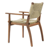 Durable Outdoor Dining Chair with Acacia Wood Frame, Handwoven Wicker Seat, Teak Finish, Patio Garden Furniture