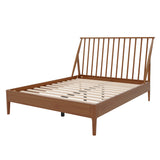 Solid Bamboo Wood Spindle Platform Queen Bed with 46.5" Tall Headboard, Bohemian Bed Frame with Wooden Slats and Metal Support, Mid-Century Modern Style,No Box Spring Needed