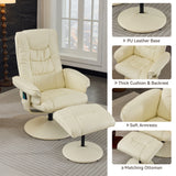 Recliner Chair with Ottoman - 360° Swivel Massage Lounge Chair with 5-Point Vibration & Heated Seat, 140° Adjustable PU Leather Recliner for Living Room, Home Theater or Office