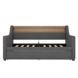 Twin Size Daybed with Trundle Bed, Upholstered Daybed with Charging Station and LED Lights