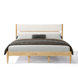King Size Solid Wood Bed Frame With Fleece Upholstered Headboard, Ivory
