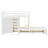 Full Size Bunk Bed with 2 Large Drawers & 5 Small Drawers, MDF & Solid Wood Construction, Modern Storage Design with Small Wardrobe