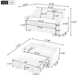Pull-out Sofa Bed Convertible Couch 2 Seat Loveseat Sofa Modern Sleeper Sofa with Two Throw Pillows and USB Ports for Living Room, Beige