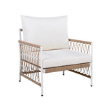 3-Piece Bohemian Outdoor Furniture Set with 2 Lounge Chairs & Glass Top Side Table - Handwoven Rope & Powder-Coated Steel Frame - Waterproof Cushions Patio Conversation Set for Garden, Poolside