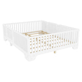 Floor Bed with Slats and Fence, Full Size Montessori Floor Beds with Door, No Box Spring Needed