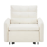 3-in-1 Accent Chair Sleeper Bed, Pull-Out Chaise Lounge, Chenille Single Sofa Bed with USB Ports & Storage Pocket