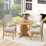 Farmhouse 5-Piece Extendable Dining Table Set with 4 Upholstered Chairs, Extendable Dining Table with 15.7" Leaf, Natural