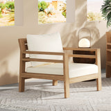 Outdoor Acacia Wood Patio Chair, Farmhouse Armchair with Water-Resistant Cushions for Garden, Balcony, Backyard, Light Teak+Beige