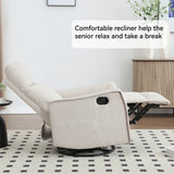 Heat Massage Recliner Chair, Manual Recline with Rocker and Swivel in Soft Fabric, 2 Side Pockets, Wood & Metal Frame, Beige