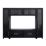 102"W Wall Unit Entertainment Center TV Stand Media Console, Fits 75" TVs, Fluted Glass Doors & Storage Drawers, Black