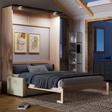 Queen Size Murphy Bed with Sofa & LED Lights, Space Saving Wall Bed Unit with Upholstered Sofa