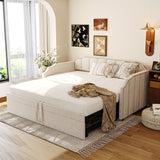 Twin to King Upholstered Daybed, Extendable Sofa Beds with Pop Up Twin Trundle Bed & USB Ports, Beige